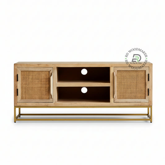 CANE WOOD MEDIA CONSOLE TABLE