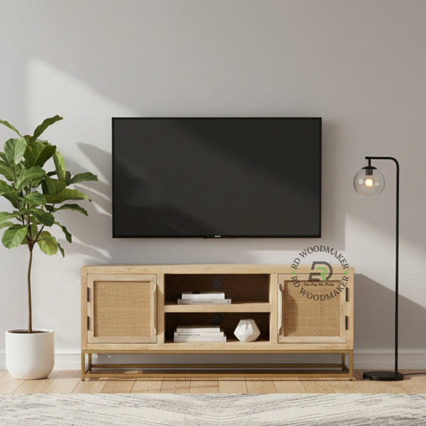 CANE WOOD MEDIA CONSOLE TABLE