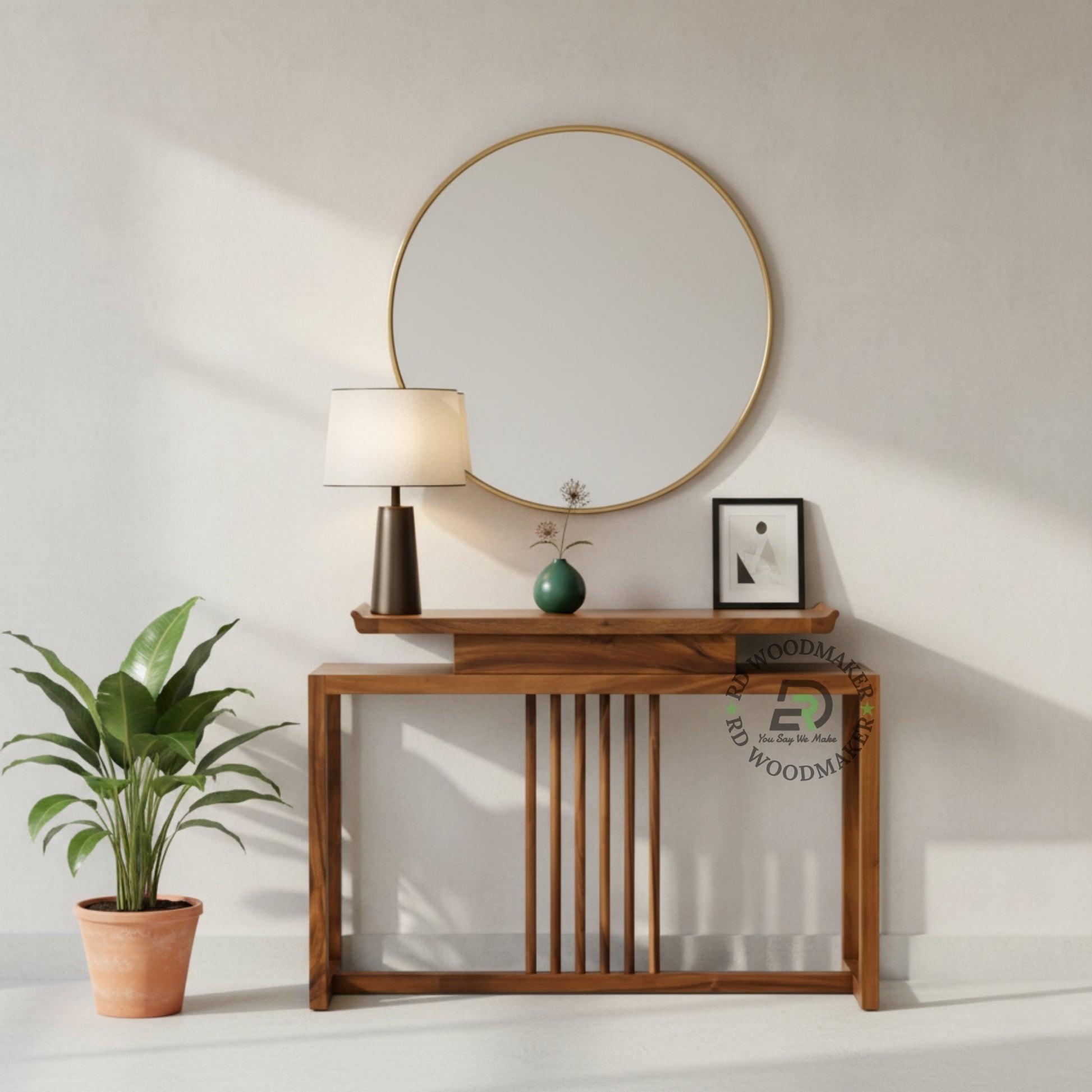 ELEVATED SLAT DESIGN WOODEN CONSOLE TABLE