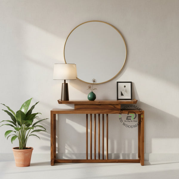 ELEVATED SLAT DESIGN WOODEN CONSOLE TABLE