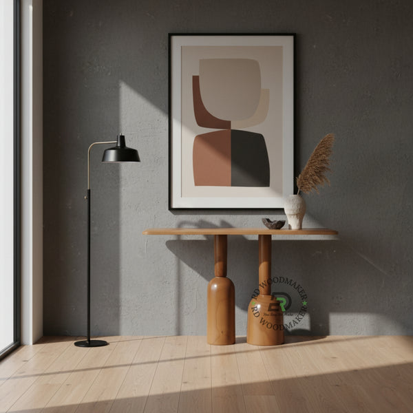 DUAL PEDESTAL SCULPTED WOODEN CONSOLE TABLE