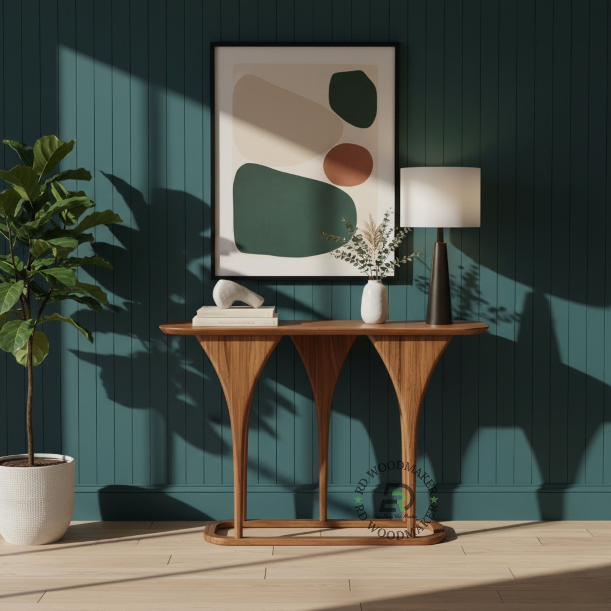 TRIPLE ARCH SCULPTED WOODEN CONSOLE TABLE