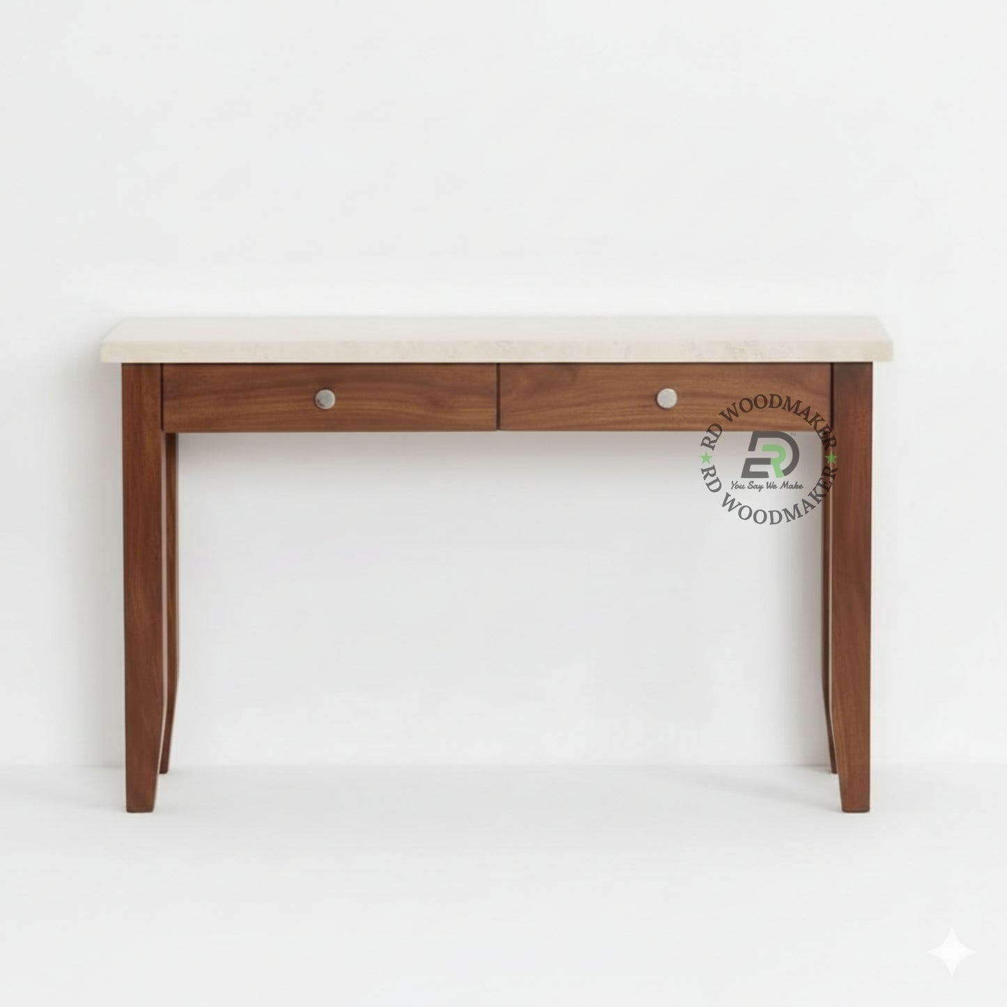 DUAL DRAWER MARBLE TOP WOODEN CONSOLE TABLE