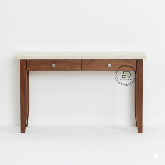 DUAL DRAWER MARBLE TOP WOODEN CONSOLE TABLE