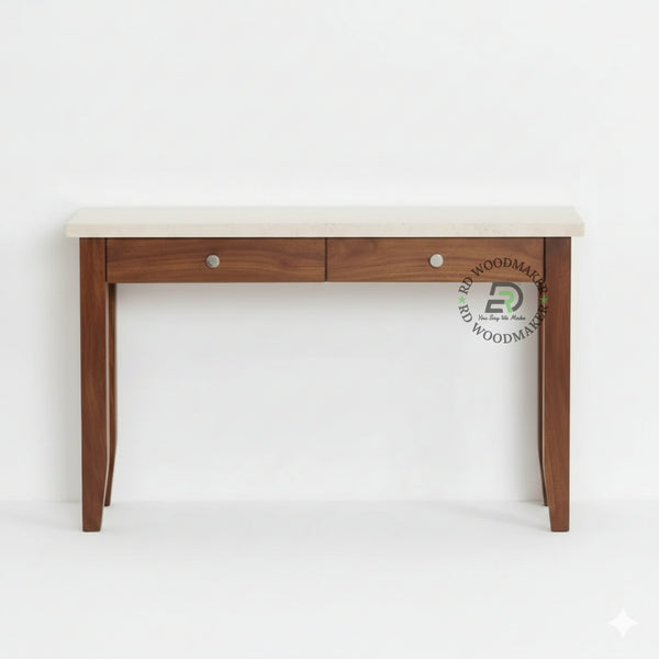 DUAL DRAWER MARBLE TOP WOODEN CONSOLE TABLE