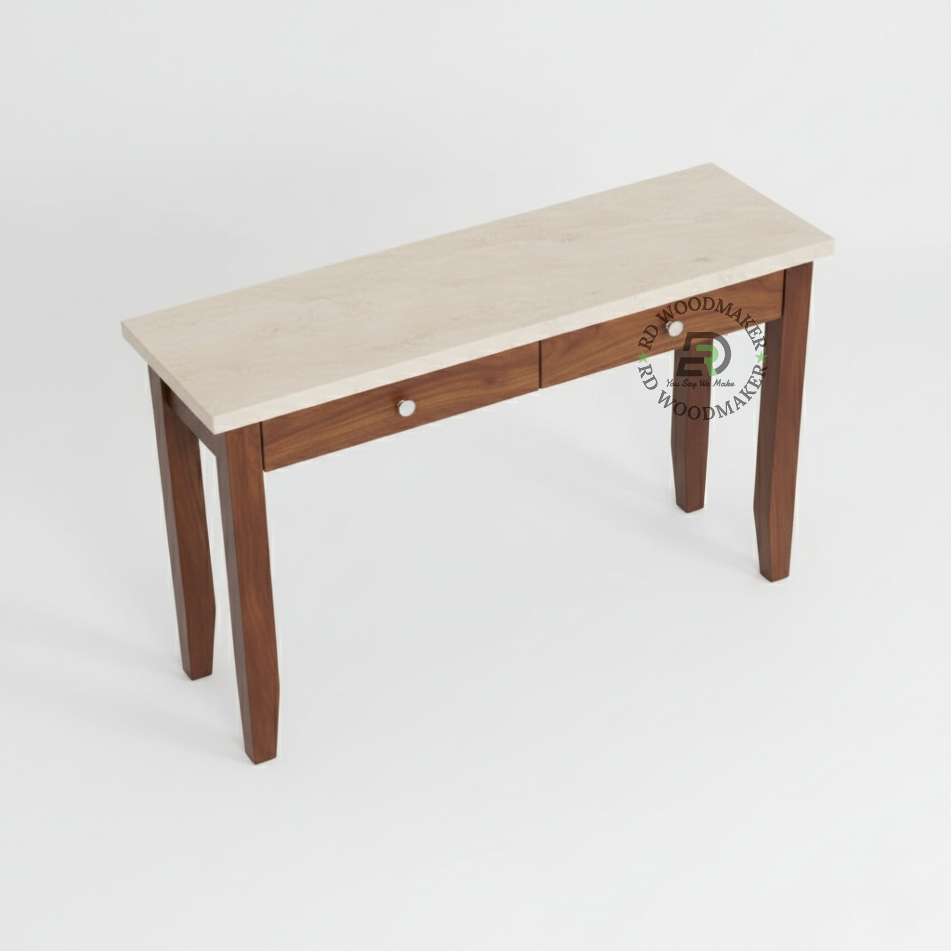 DUAL DRAWER MARBLE TOP WOODEN CONSOLE TABLE
