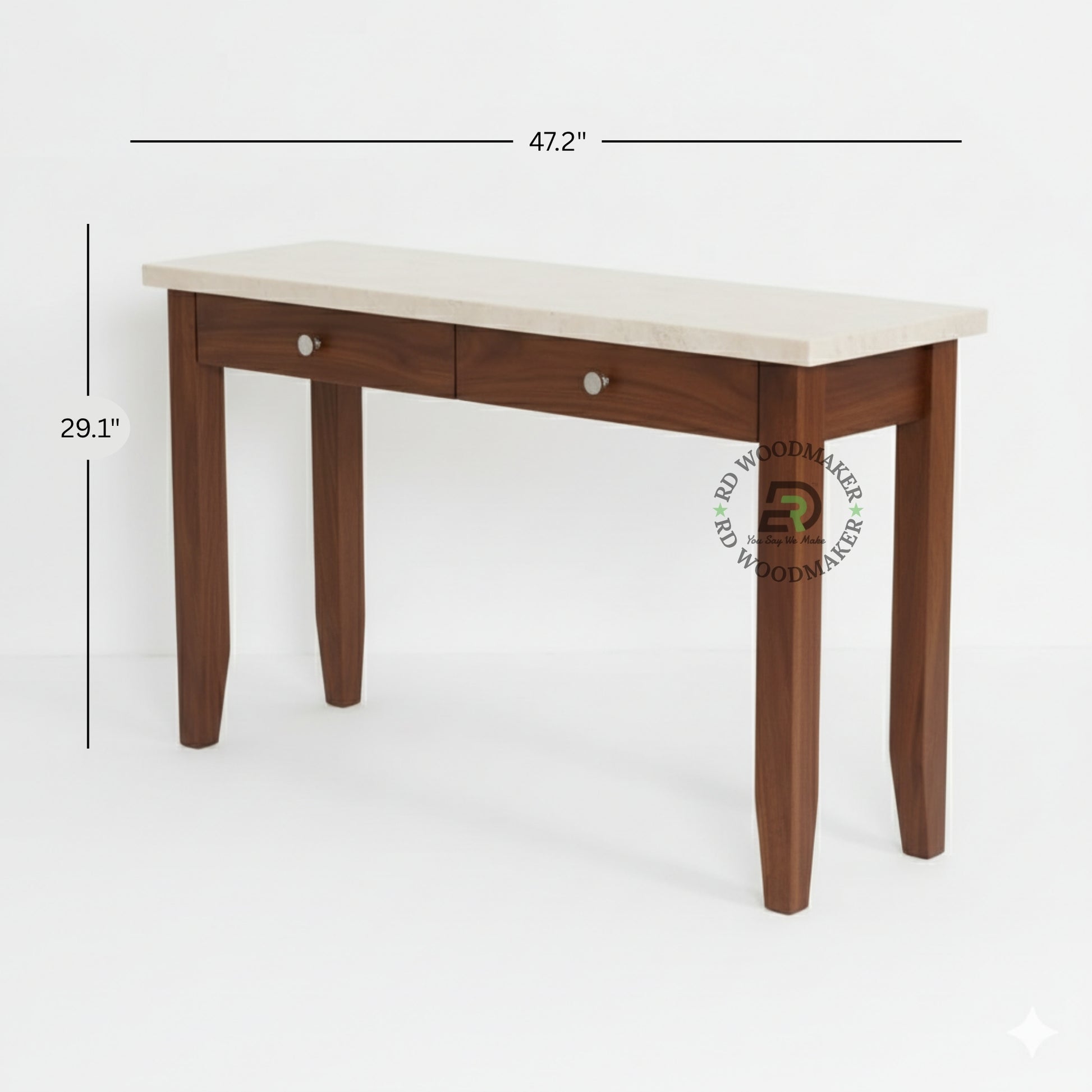 DUAL DRAWER MARBLE TOP WOODEN CONSOLE TABLE