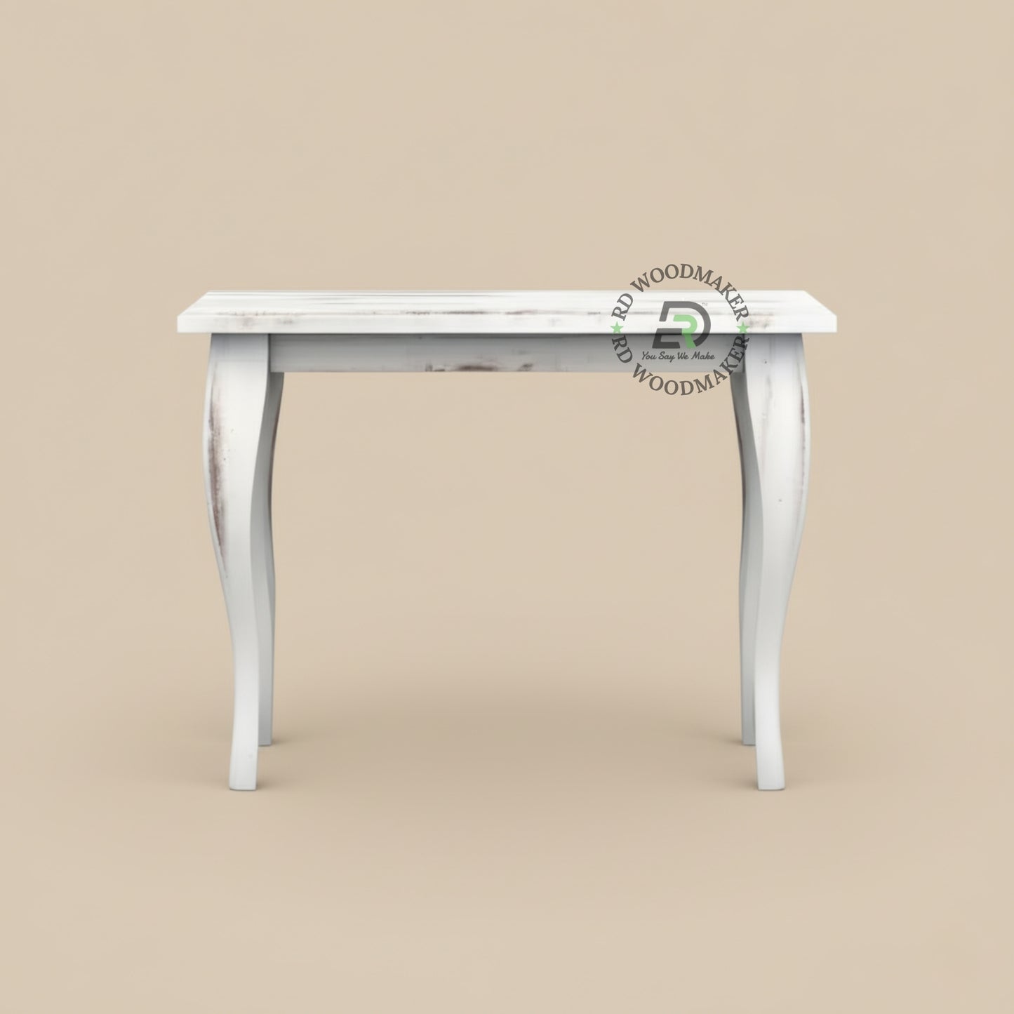 DISTRESSED WHITE CURVED LEG CONSOLE TABLE