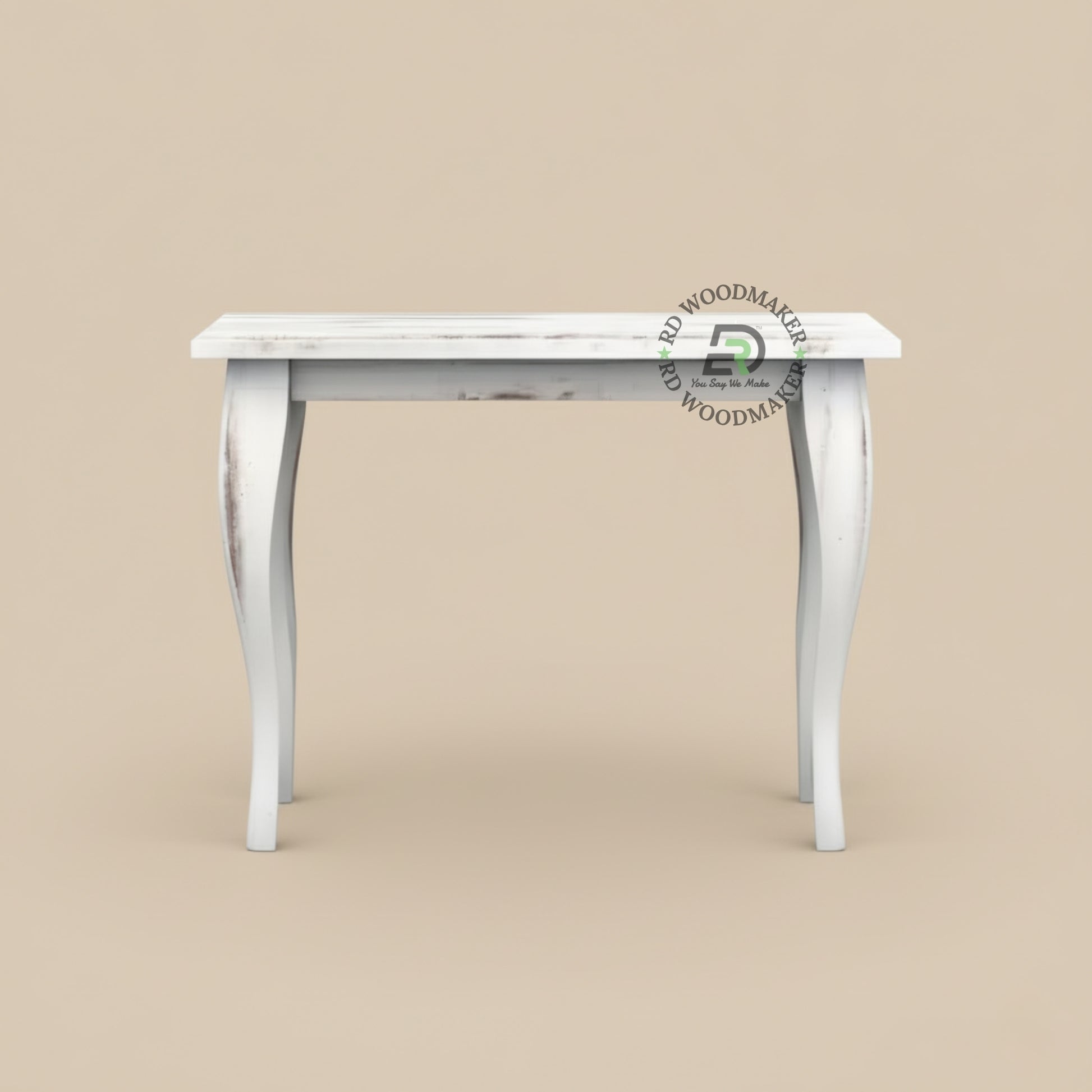 DISTRESSED WHITE CURVED LEG CONSOLE TABLE