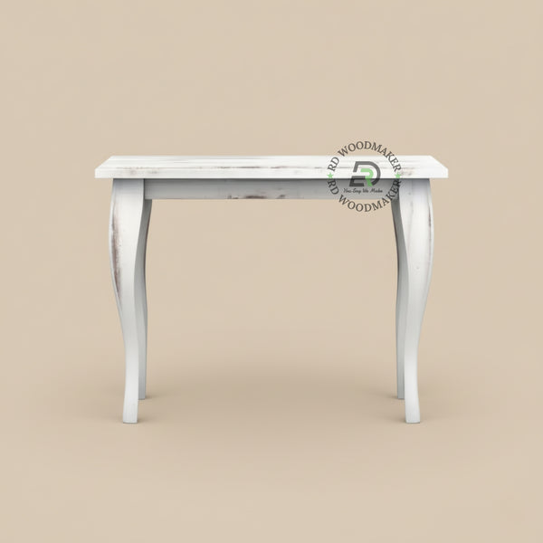 DISTRESSED WHITE CURVED LEG CONSOLE TABLE
