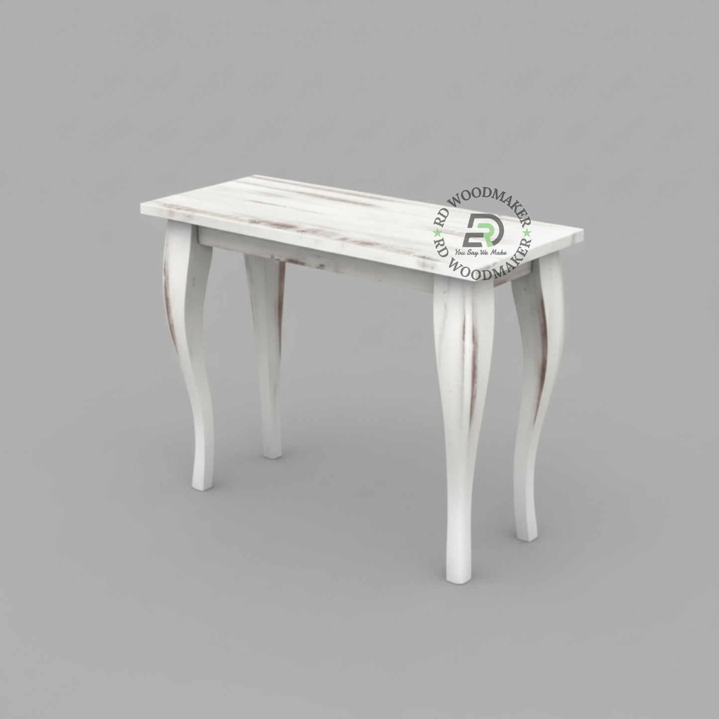 DISTRESSED WHITE CURVED LEG CONSOLE TABLE