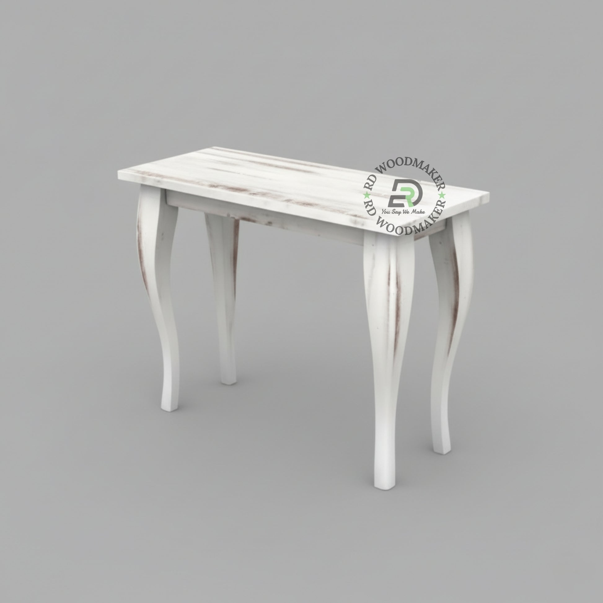 DISTRESSED WHITE CURVED LEG CONSOLE TABLE