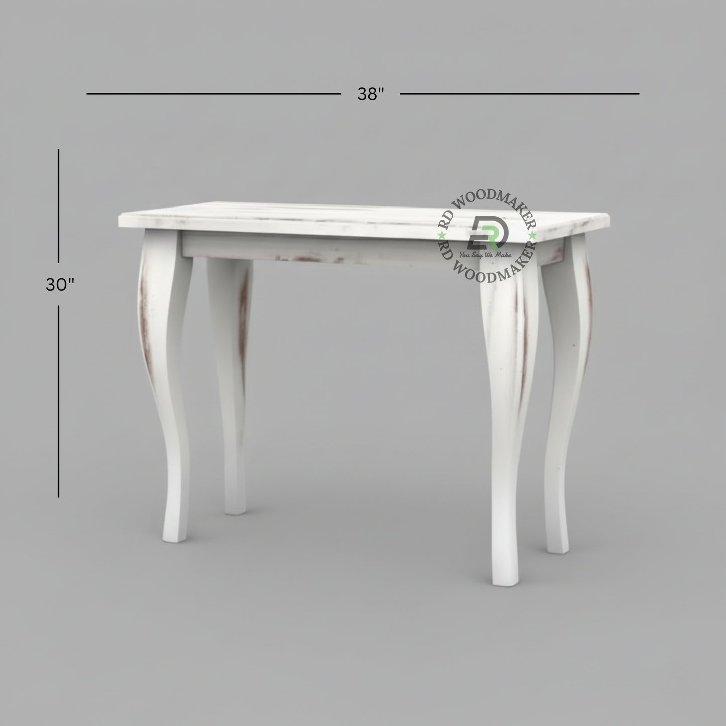 DISTRESSED WHITE CURVED LEG CONSOLE TABLE
