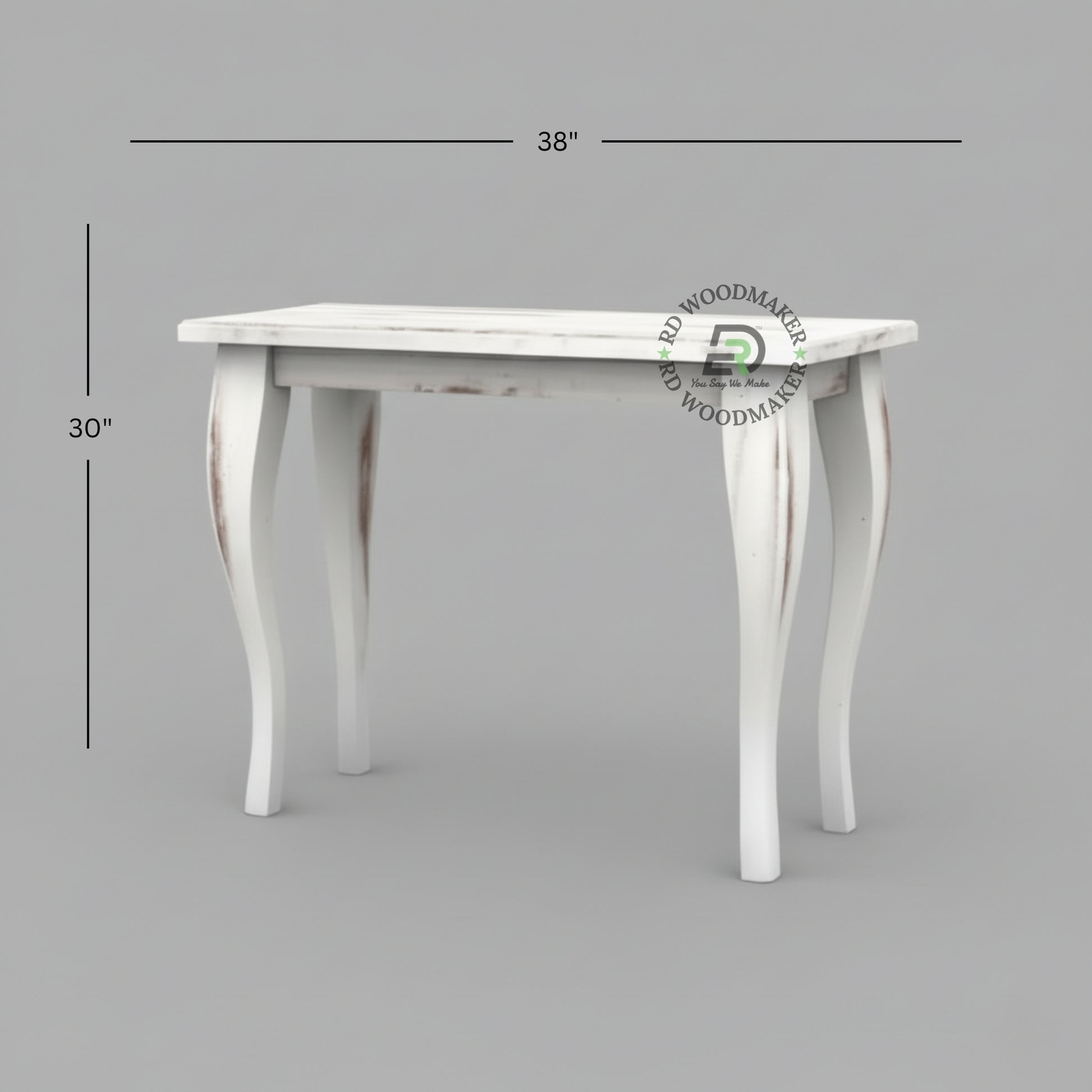 DISTRESSED WHITE CURVED LEG CONSOLE TABLE