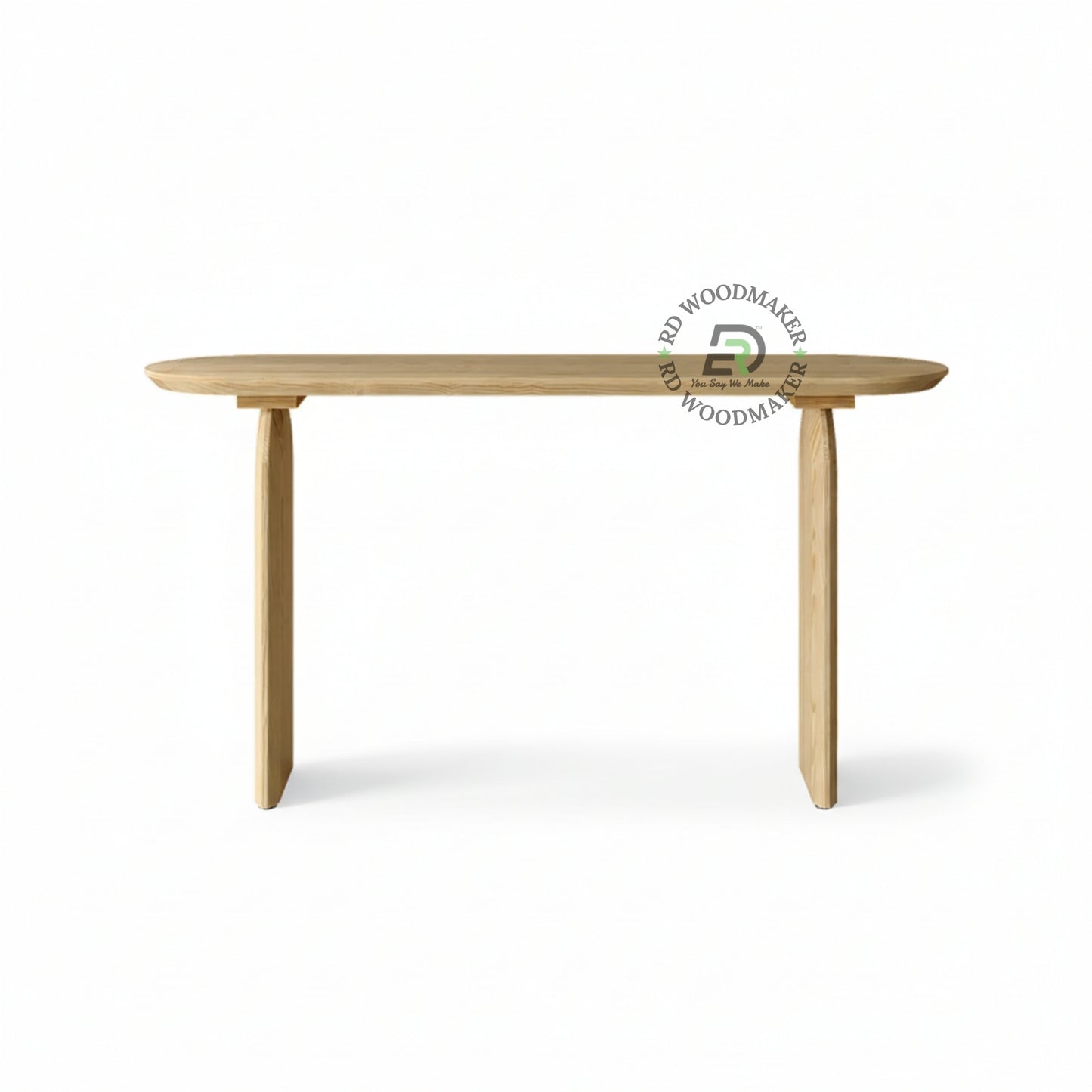 SLEEK NATURAL WOOD PANEL LEG CONSOLE TABLE