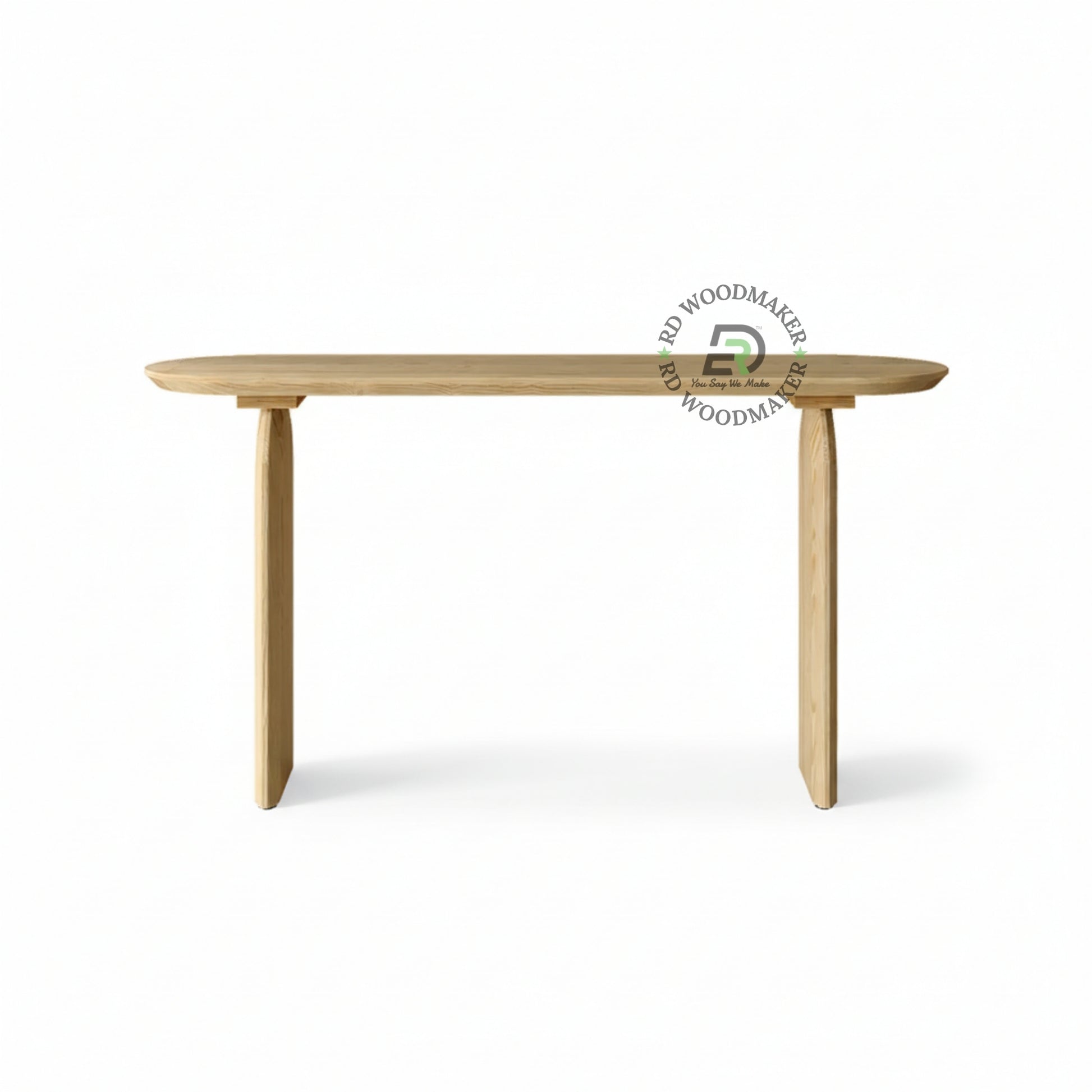 SLEEK NATURAL WOOD PANEL LEG CONSOLE TABLE