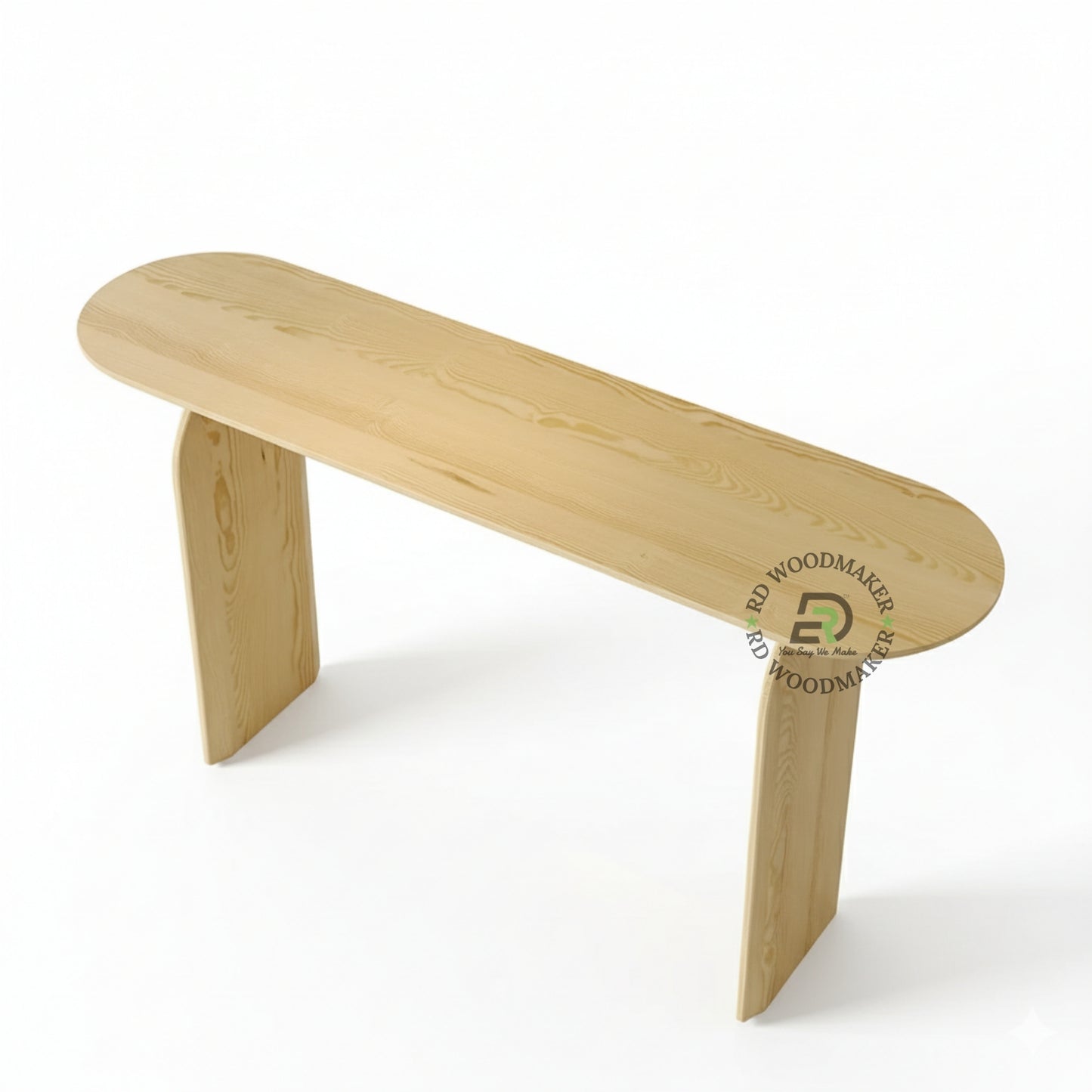 SLEEK NATURAL WOOD PANEL LEG CONSOLE TABLE