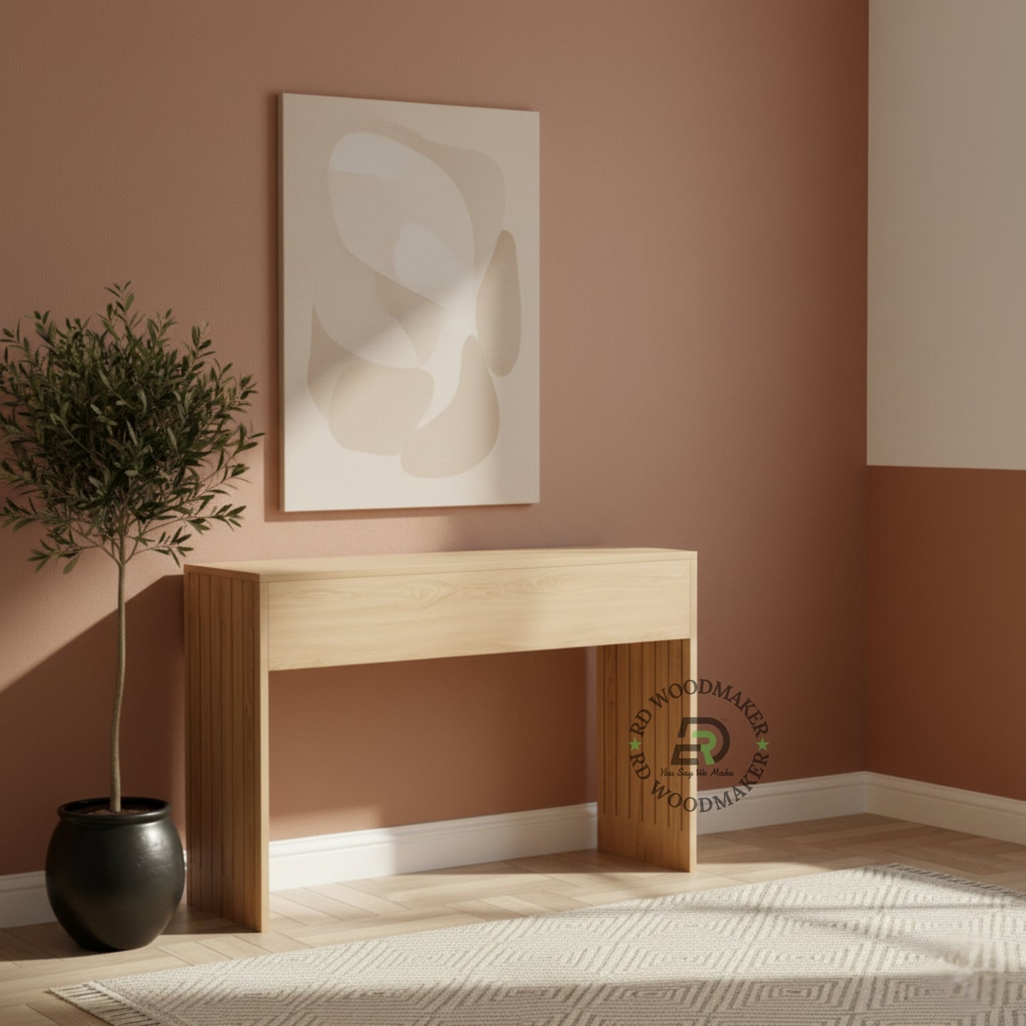 FLUTED SIDE PANEL MODERN WOODEN CONSOLE TABLE