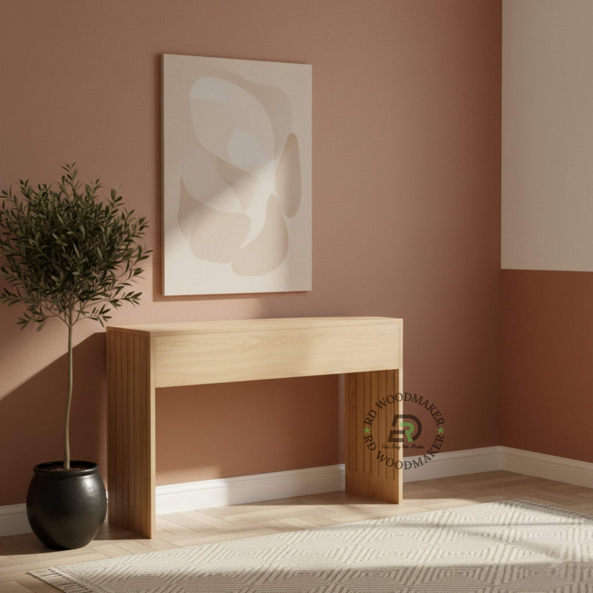 FLUTED SIDE PANEL MODERN WOODEN CONSOLE TABLE