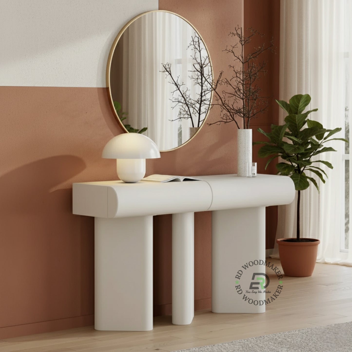 SCULPTURAL COLUMN BASE CONTEMPORARY CONSOLE TABLE