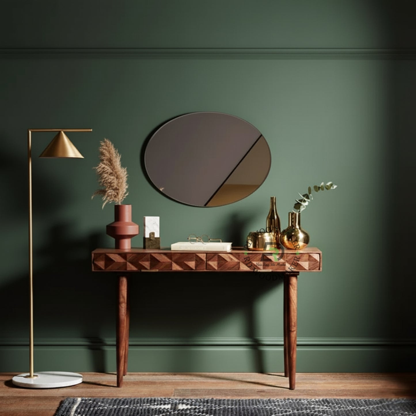 GEOMETRIC INLAY WOODEN CONSOLE TABLE