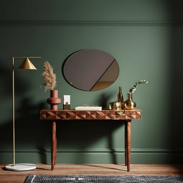 GEOMETRIC INLAY WOODEN CONSOLE TABLE
