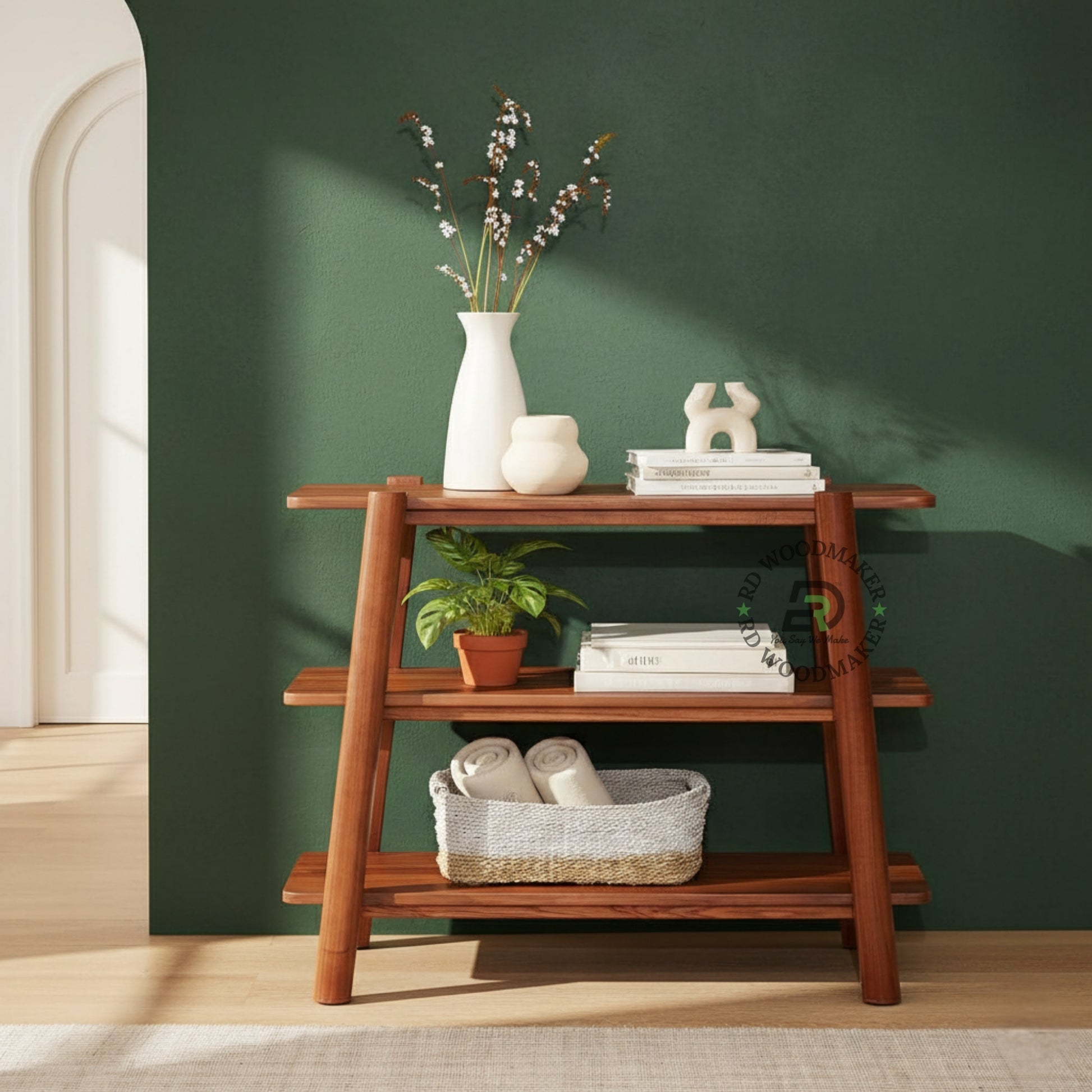 MULTI-TIER DISPLAY WOODEN CONSOLE TABLE