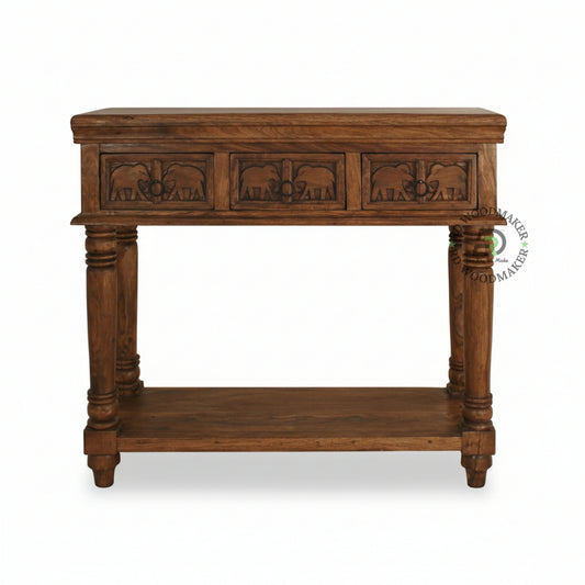 RAJWADI ELEPHANT CARVED CONSOLE TABLE