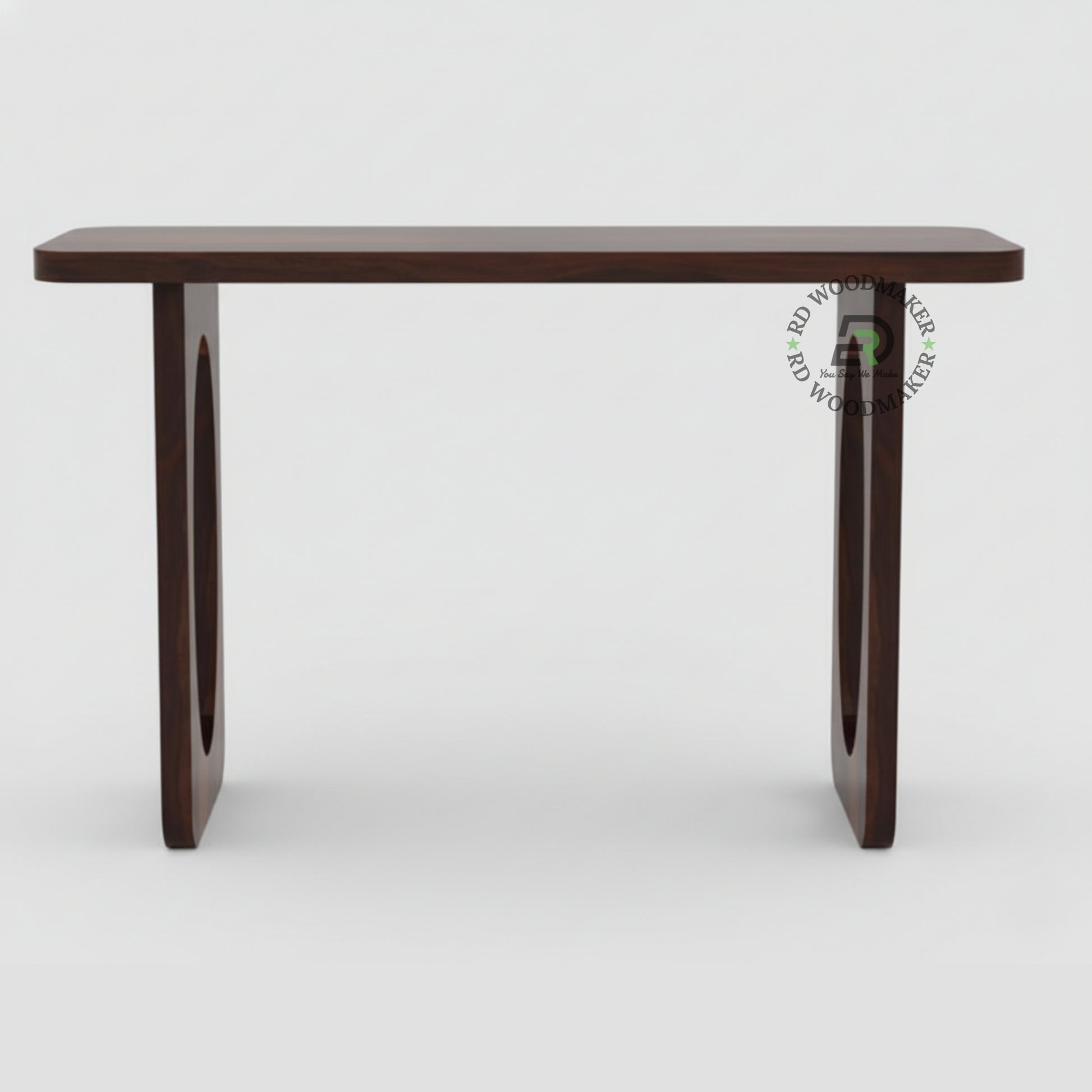 OVAL CUT PANEL LEG WOODEN CONSOLE TABLE