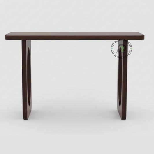 OVAL CUT PANEL LEG WOODEN CONSOLE TABLE