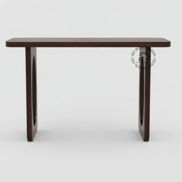 OVAL CUT PANEL LEG WOODEN CONSOLE TABLE
