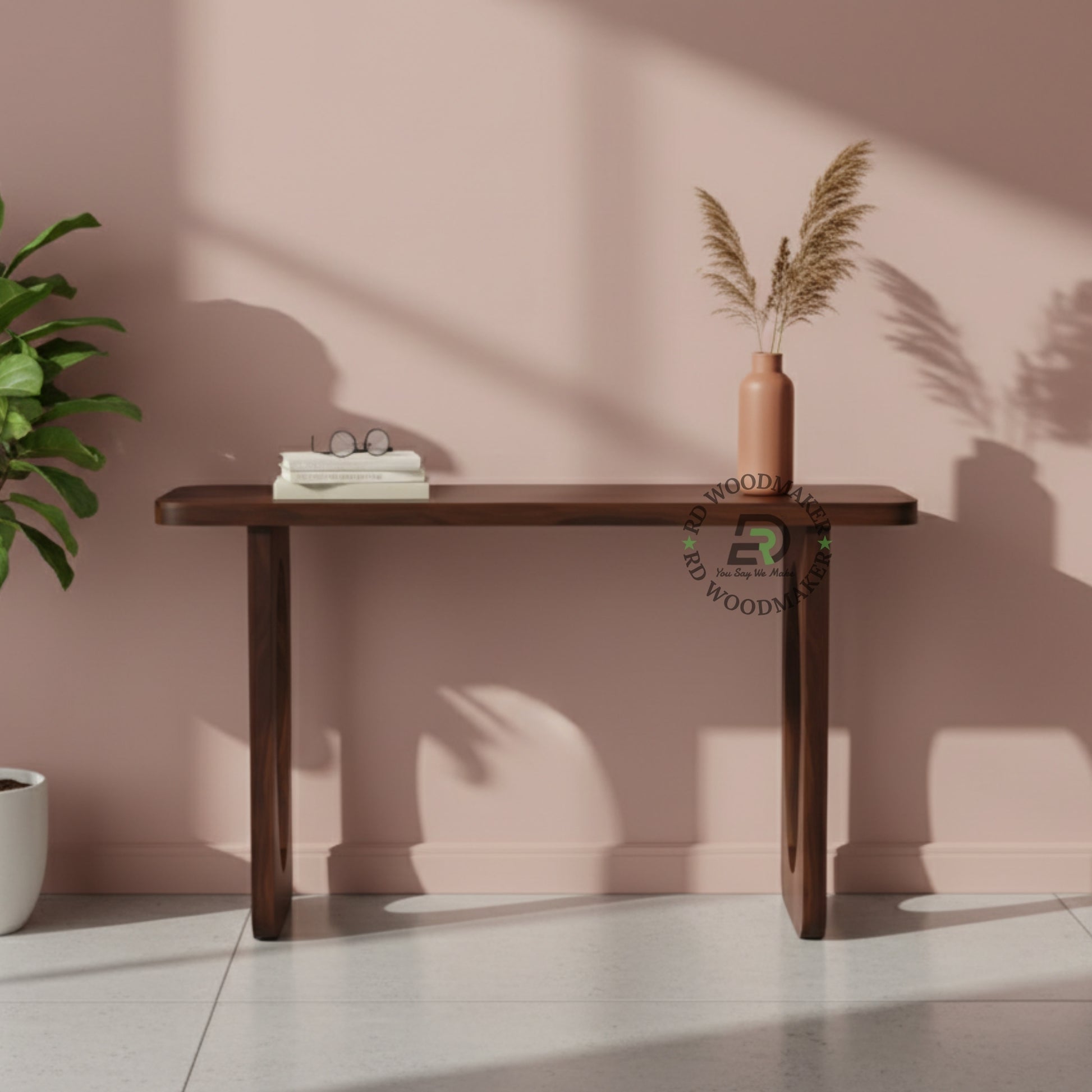 OVAL CUT PANEL LEG WOODEN CONSOLE TABLE