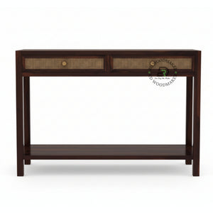 CANE DRAWER STORAGE WOODEN CONSOLE TABLE WITH SHELF
