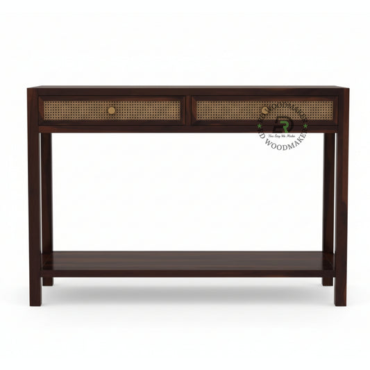 CANE DRAWER STORAGE WOODEN CONSOLE TABLE WITH SHELF