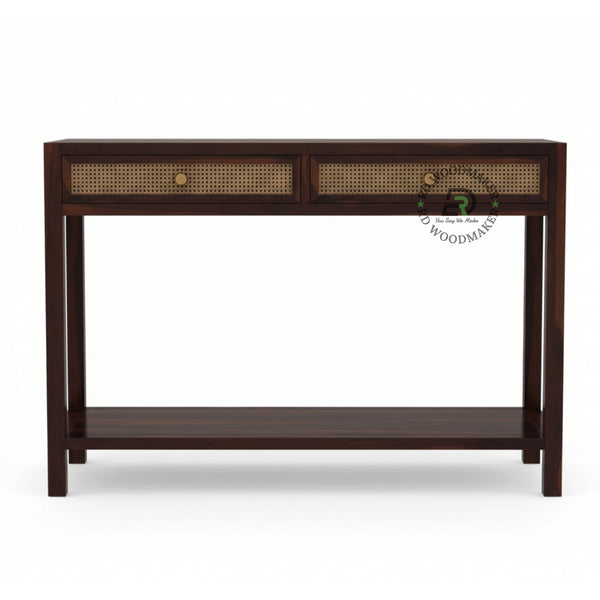 CANE DRAWER STORAGE WOODEN CONSOLE TABLE WITH SHELF