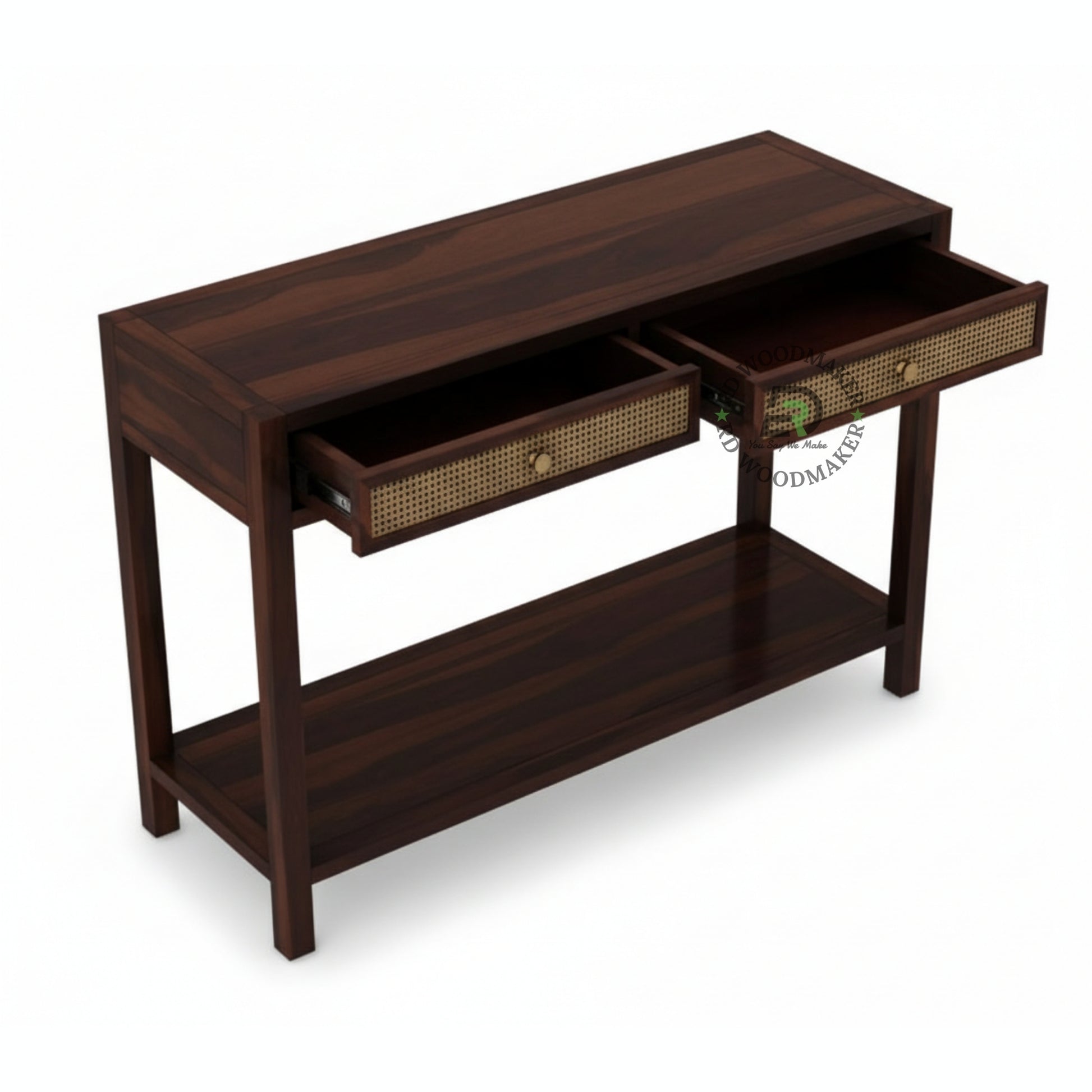 CANE DRAWER STORAGE WOODEN CONSOLE TABLE WITH SHELF