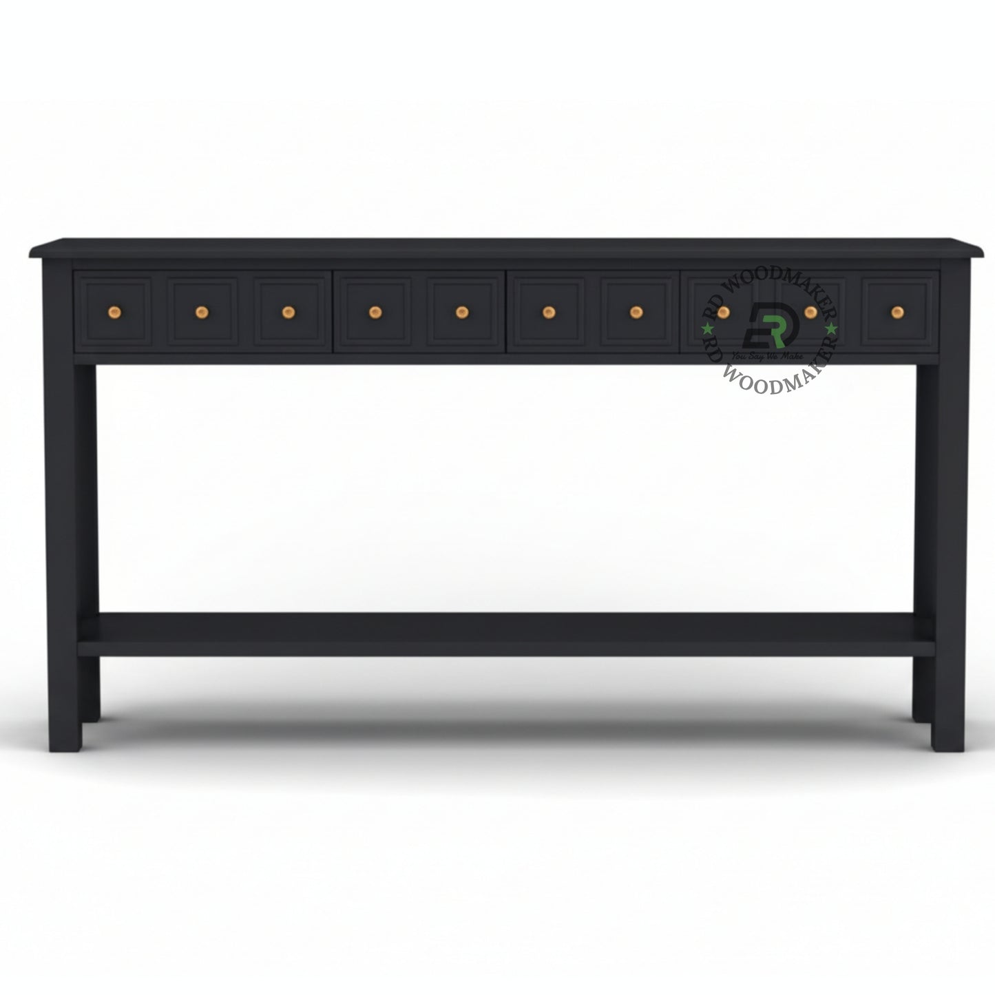 MULTI DRAWER LONG BLACK CONSOLE TABLE WITH SHELF