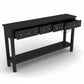 MULTI DRAWER LONG BLACK CONSOLE TABLE WITH SHELF