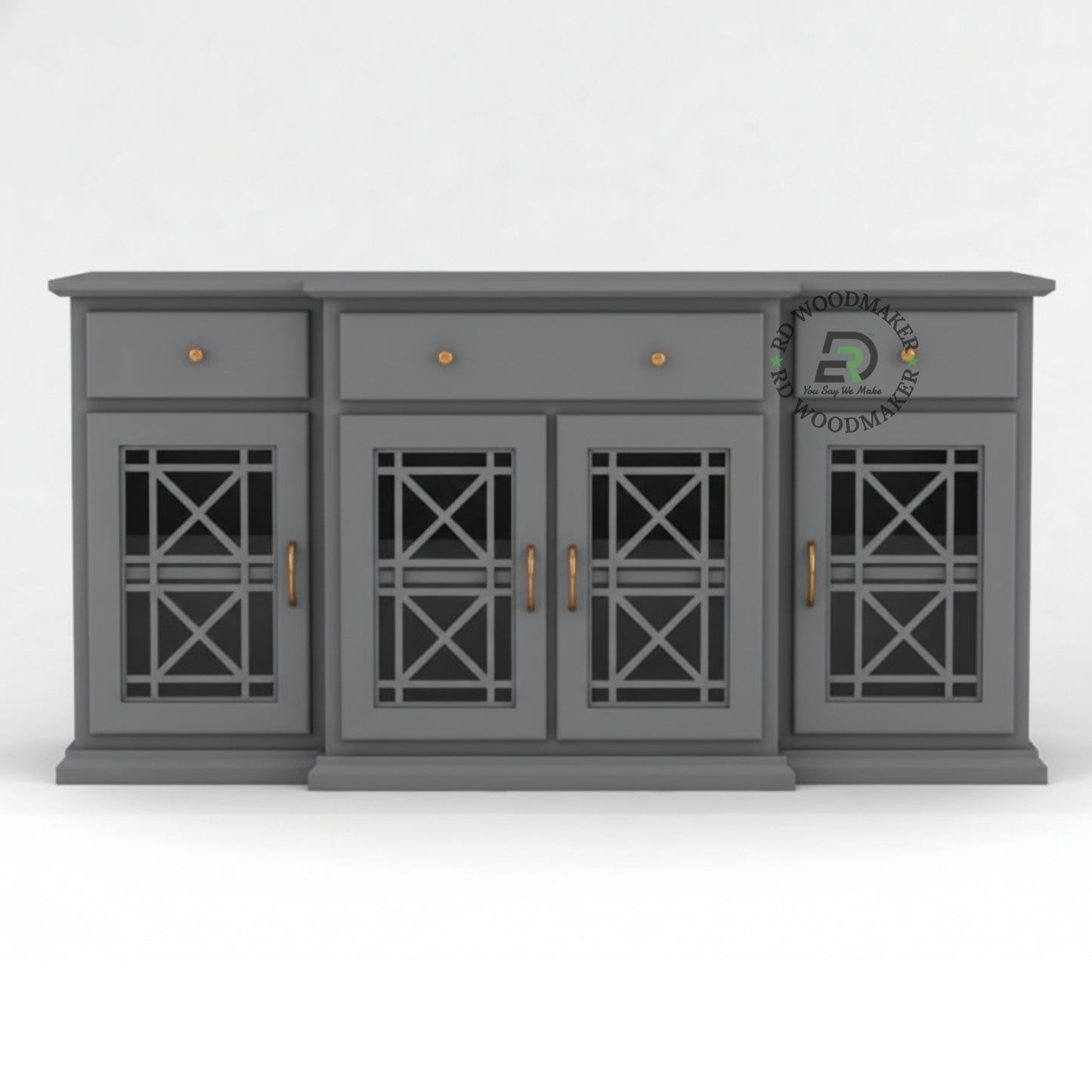 GLASS PANEL STORAGE GREY SIDEBOARD CONSOLE TABLE