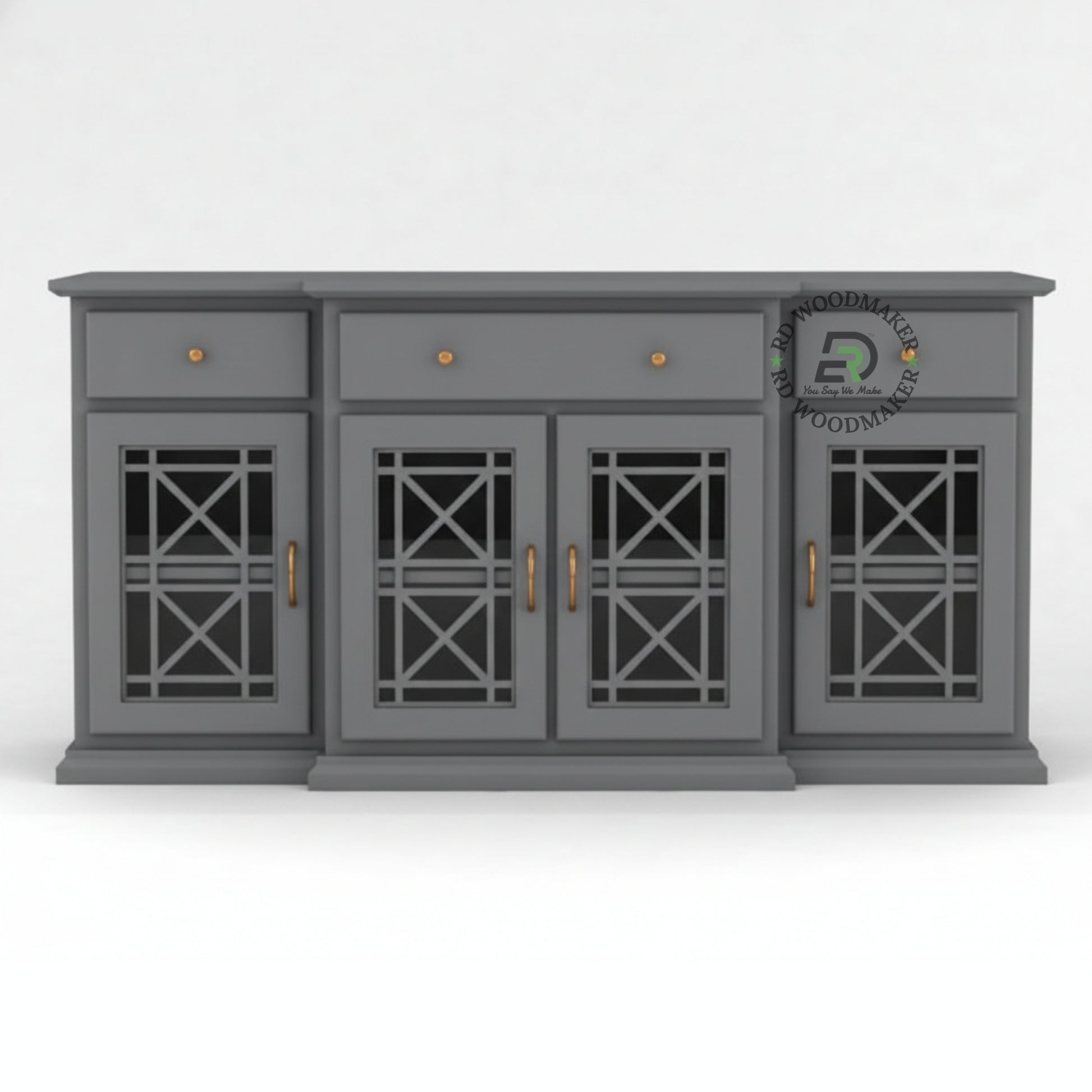GLASS PANEL STORAGE GREY SIDEBOARD CONSOLE TABLE