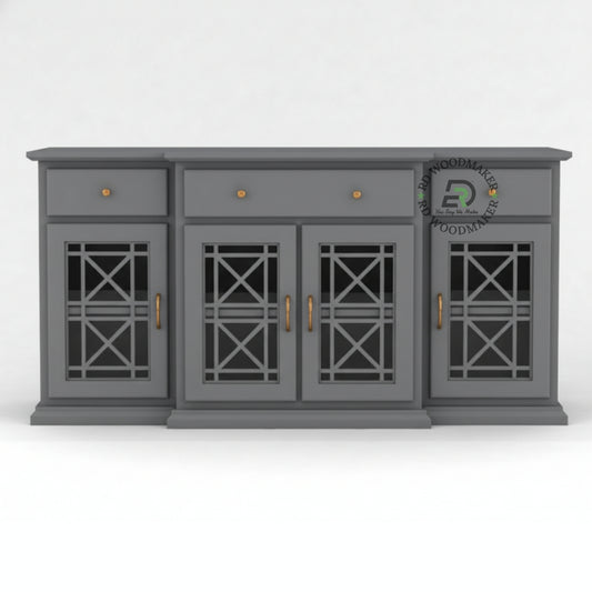 GLASS PANEL STORAGE GREY SIDEBOARD CONSOLE TABLE