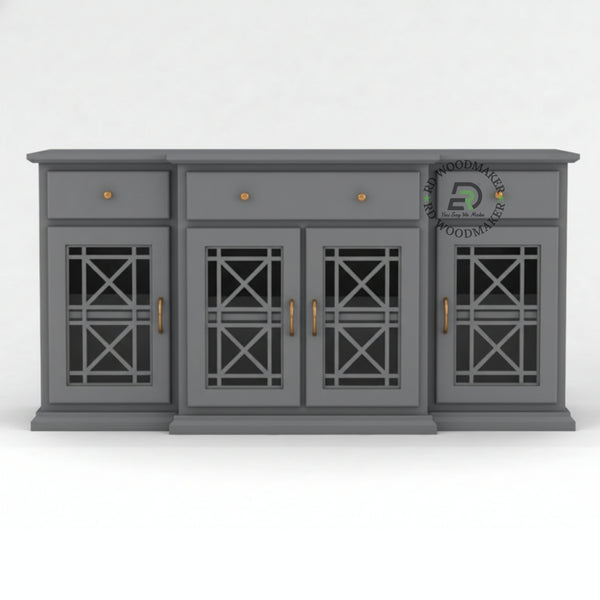 GLASS PANEL STORAGE GREY SIDEBOARD CONSOLE TABLE