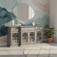 GLASS PANEL STORAGE GREY SIDEBOARD CONSOLE TABLE