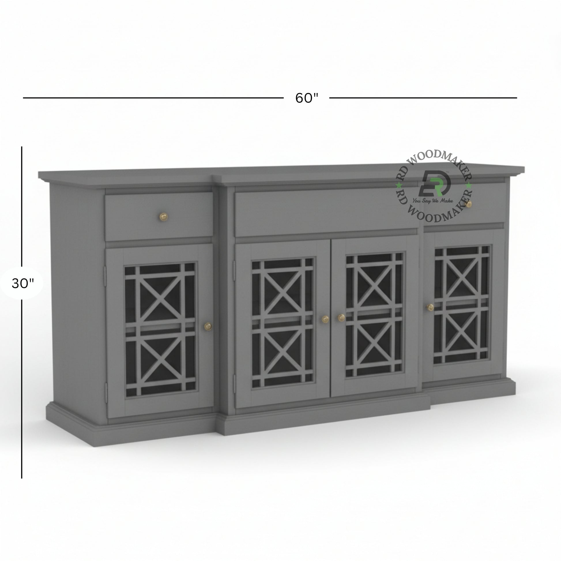 GLASS PANEL STORAGE GREY SIDEBOARD CONSOLE TABLE