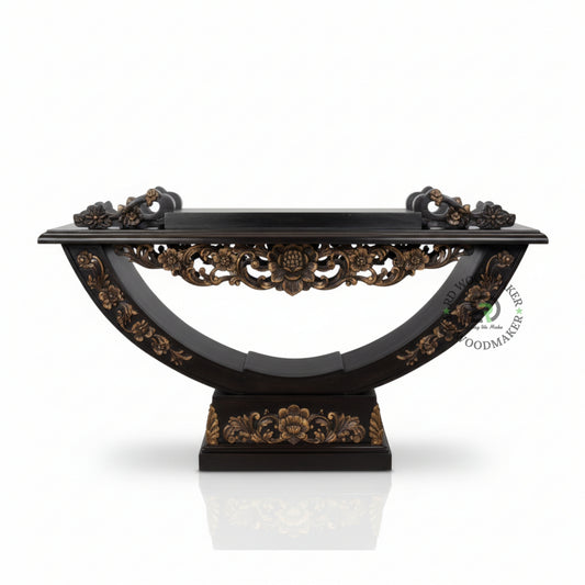 ROYAL CARVED ARCH PEDESTAL CONSOLE TABLE