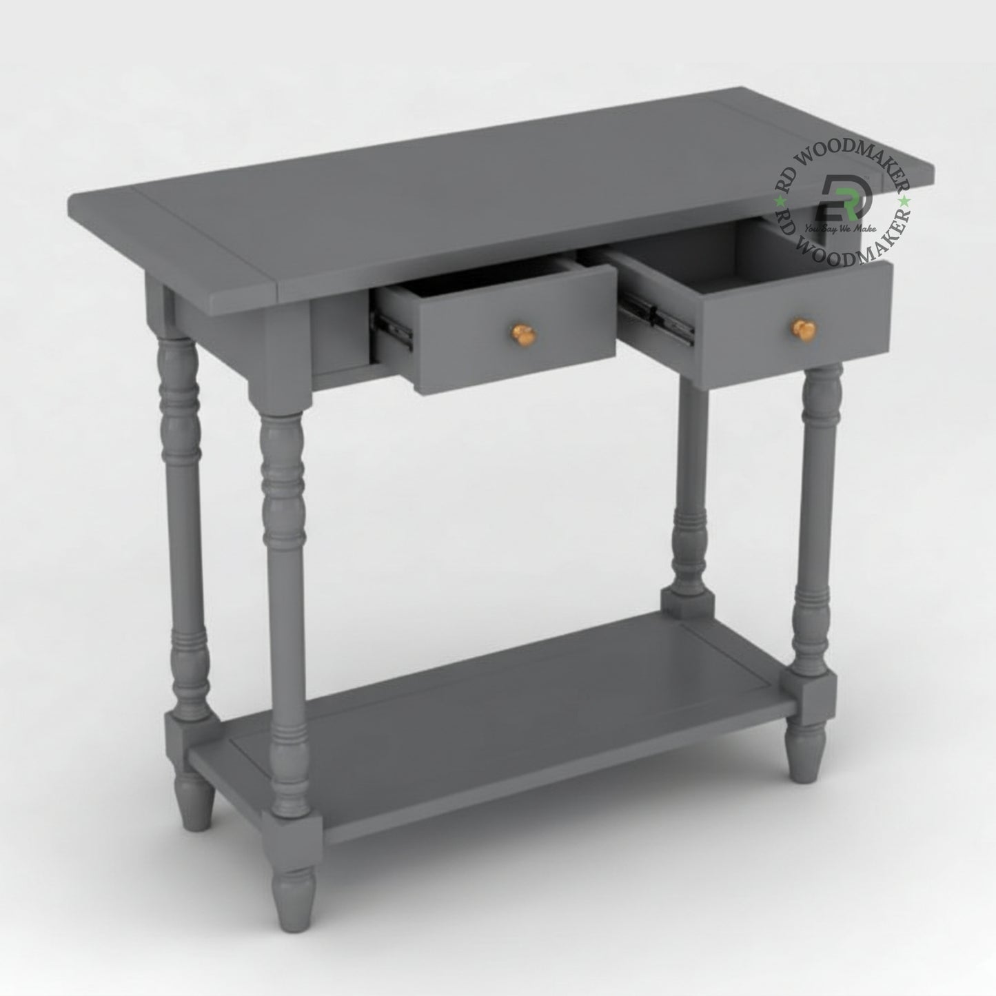 CLASSIC TURNED LEG GREY CONSOLE TABLE WITH DRAWERS