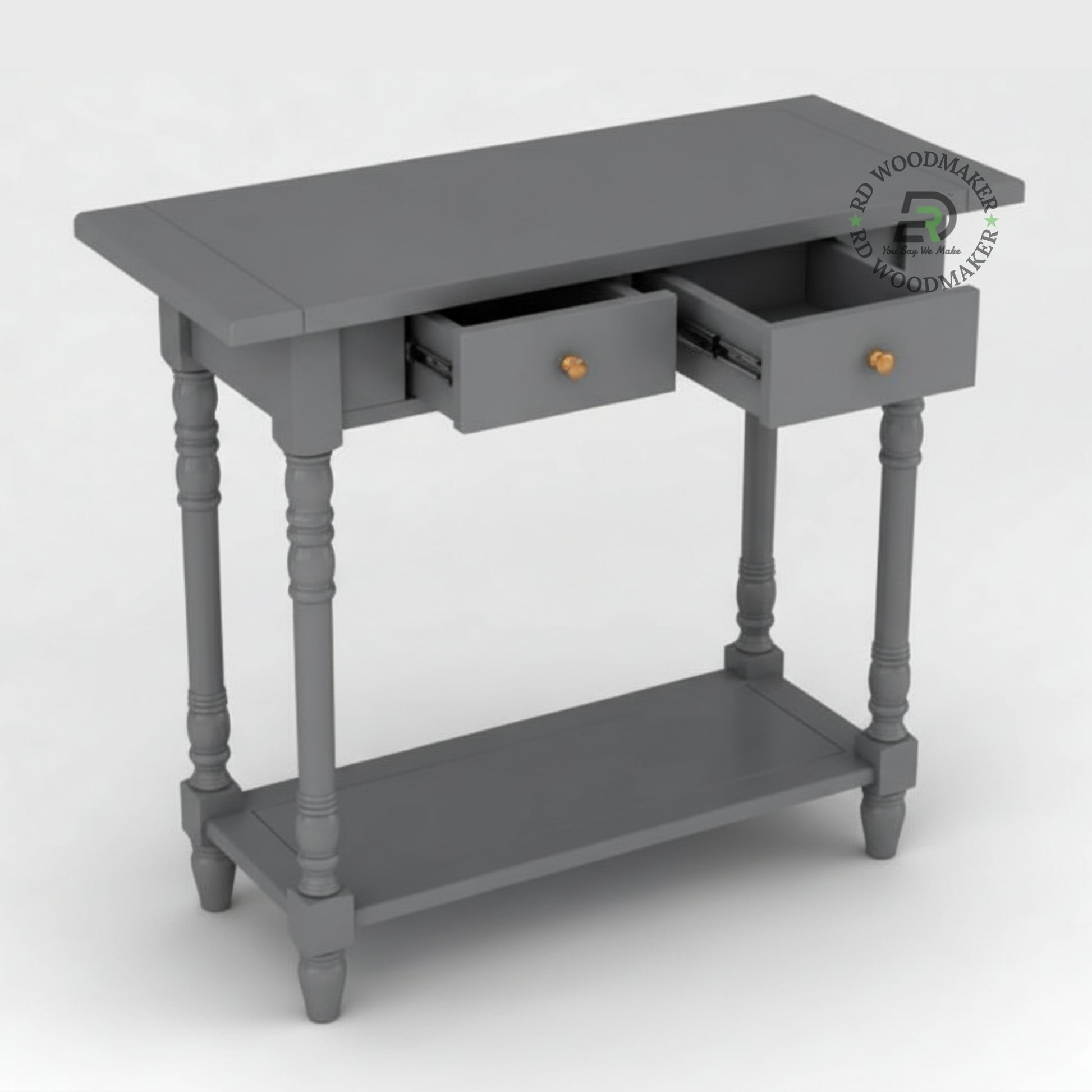 CLASSIC TURNED LEG GREY CONSOLE TABLE WITH DRAWERS