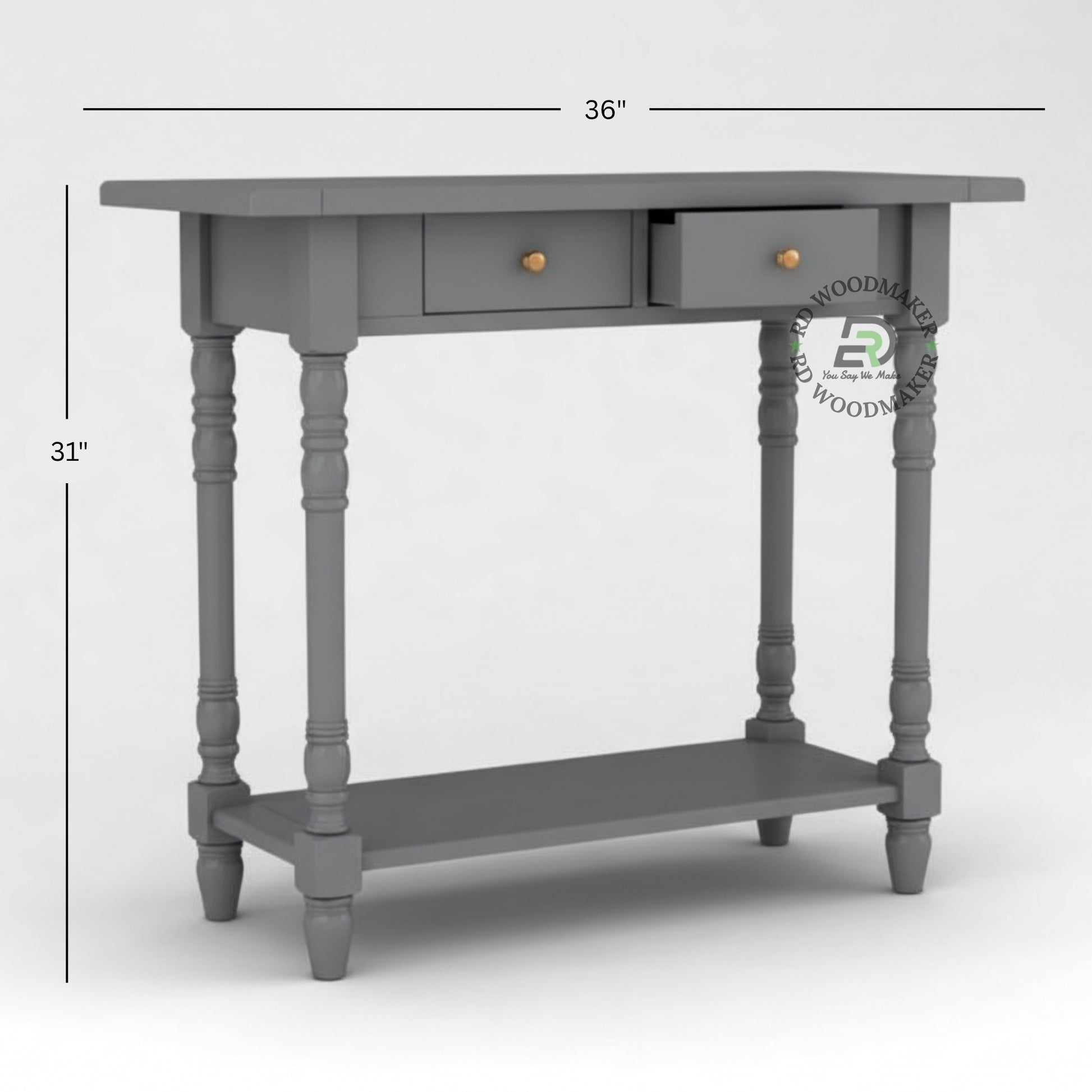 CLASSIC TURNED LEG GREY CONSOLE TABLE WITH DRAWERS