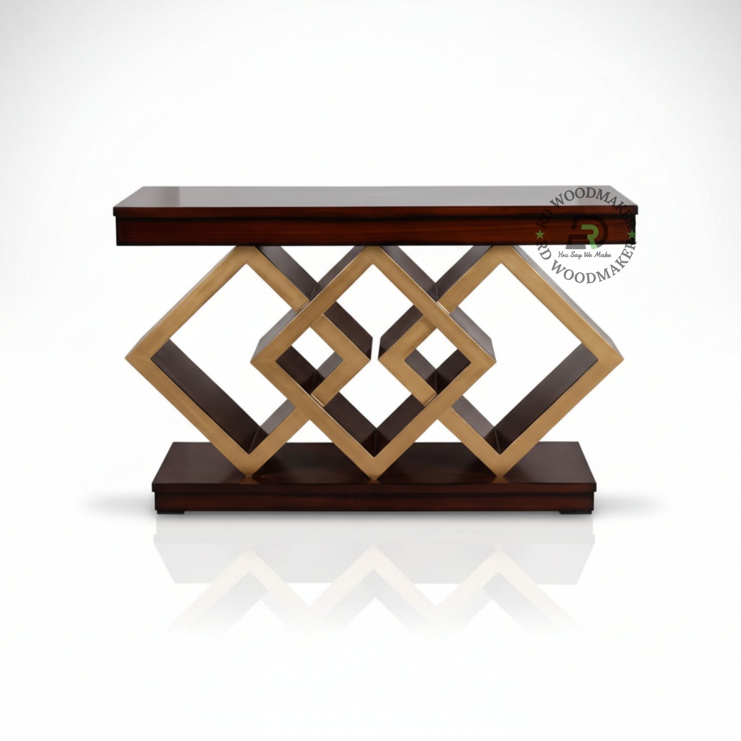 GEOMETRIC INTERLOCK WOODEN DESIGNER CONSOLE TABLE