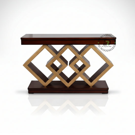 GEOMETRIC INTERLOCK WOODEN DESIGNER CONSOLE TABLE